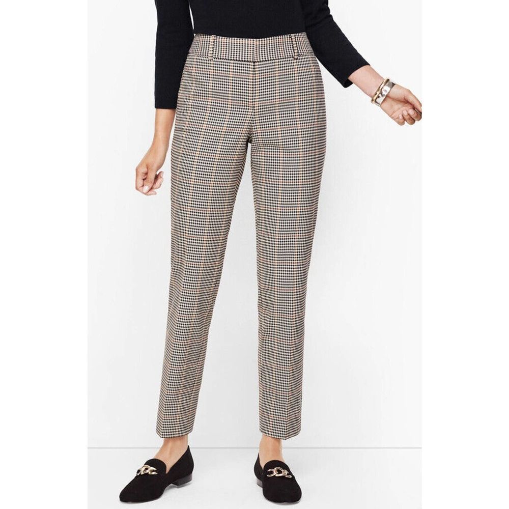 Talbots Hampshire Ankle Pants Size 6 Flat Front Brown/Gold Herringbone